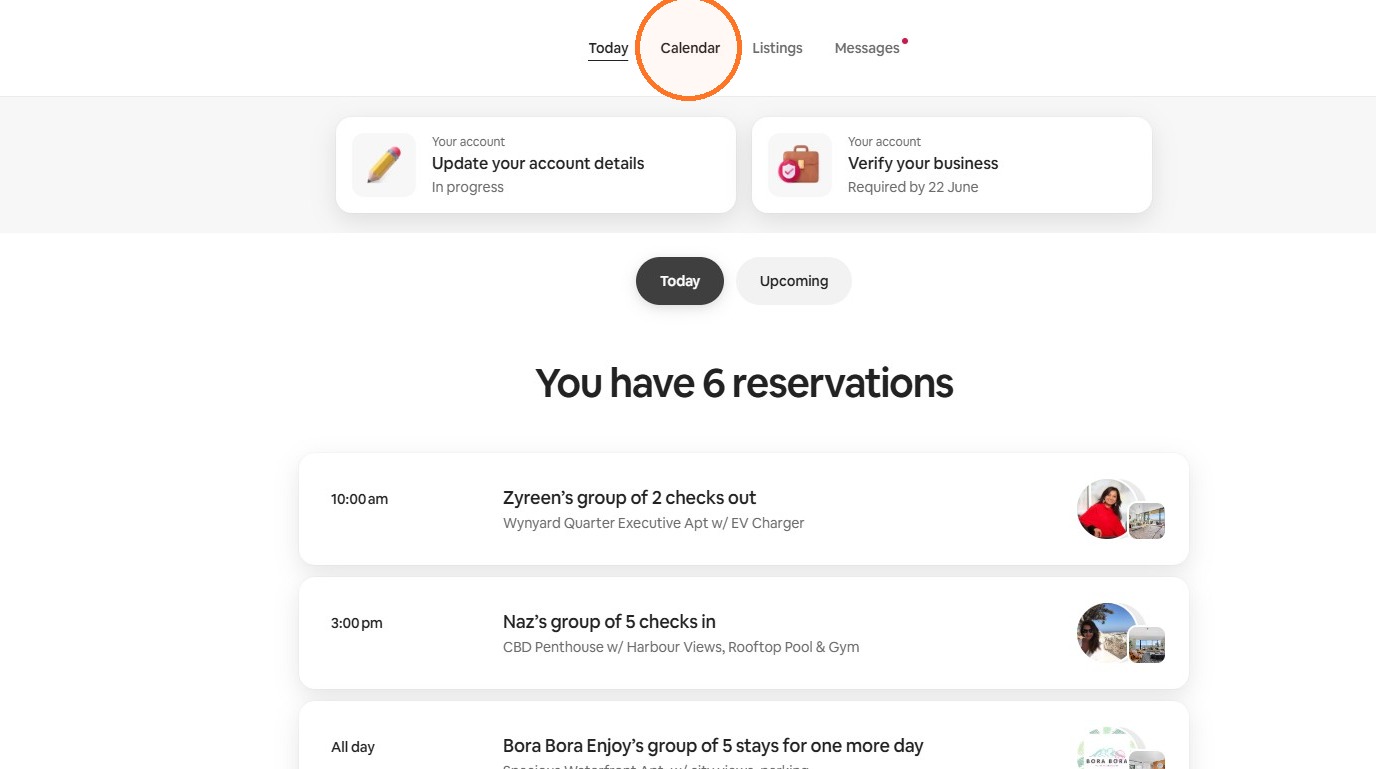 Calendar option in the Airbnb hosting dashboard