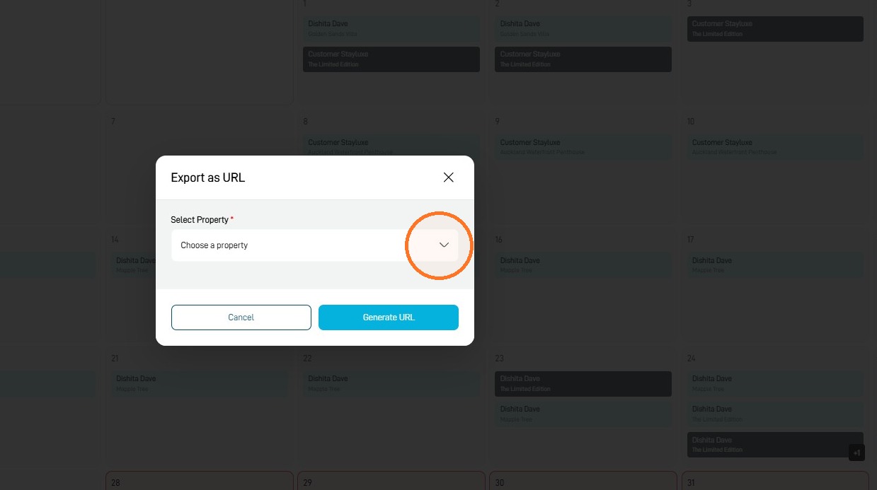Choose a property field for calendar URL export
