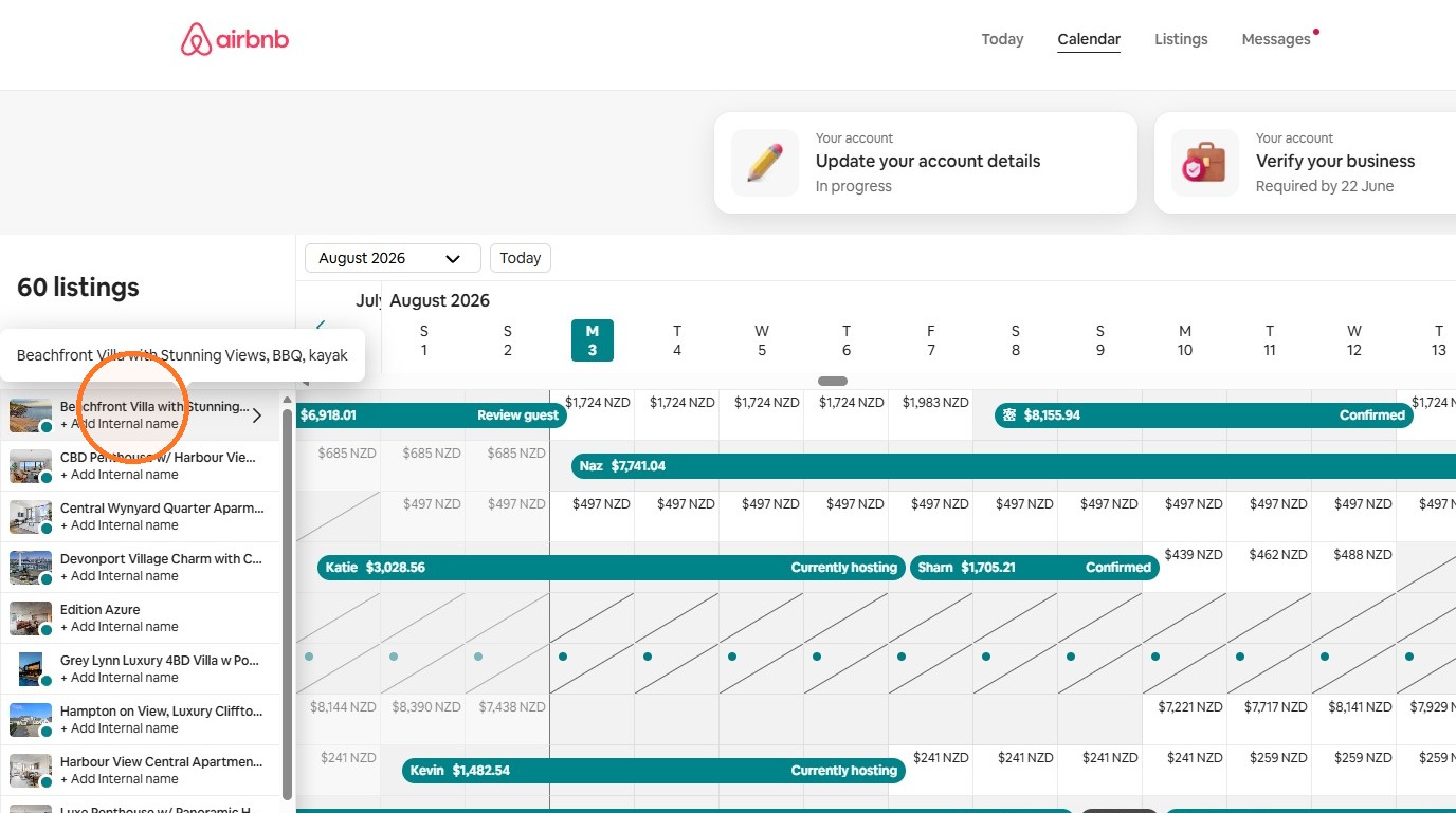 Select an Airbnb listing from the calendar