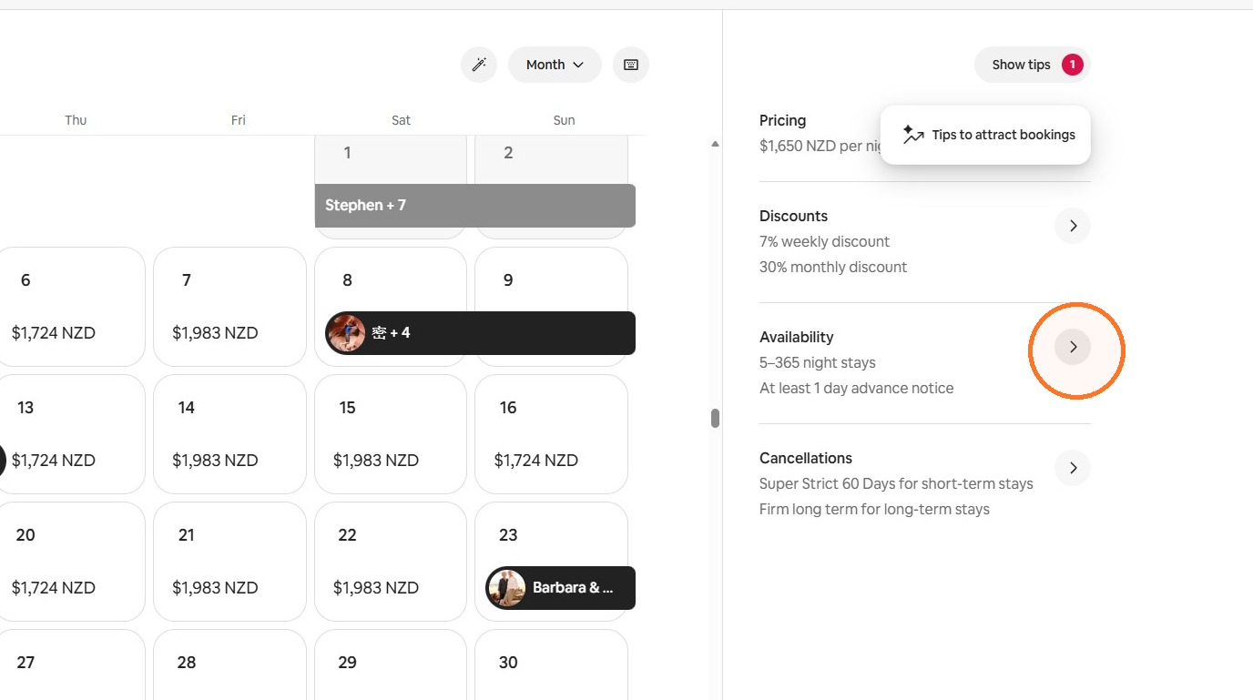 Edit icon beside Availability in Airbnb