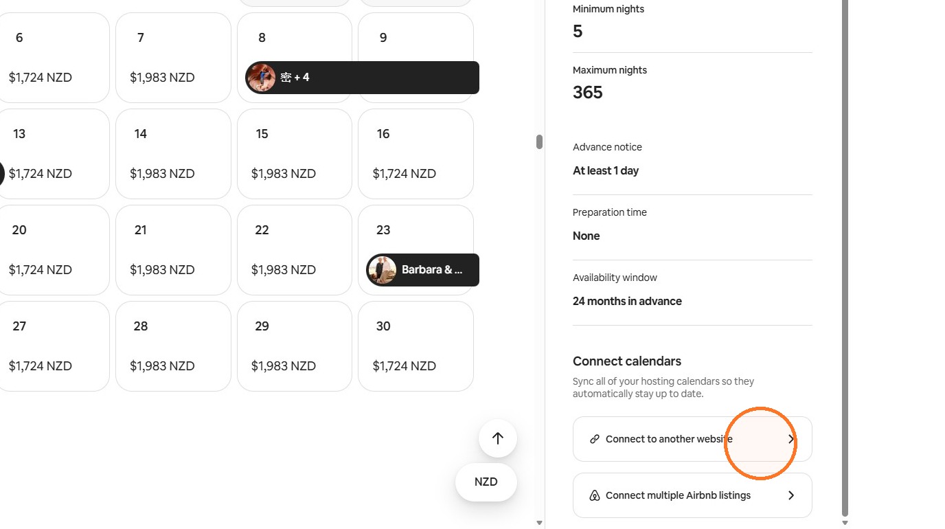 Connect to another website option in Airbnb
