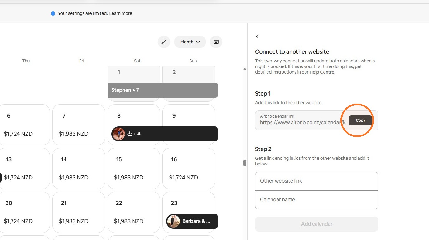 Copy the Airbnb calendar URL