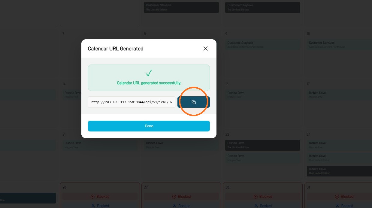 Copy button beside the generated calendar URL