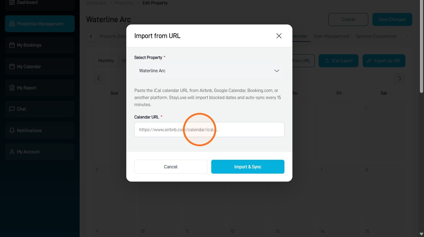 Calendar URL field for an external iCal link