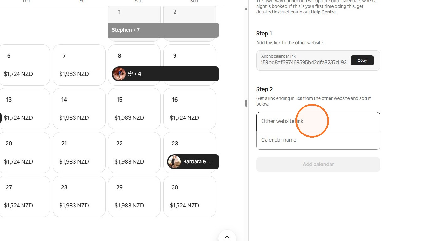 Other website link field in Airbnb