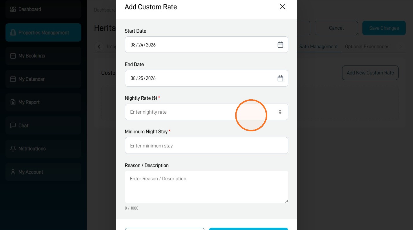 Nightly Rate field