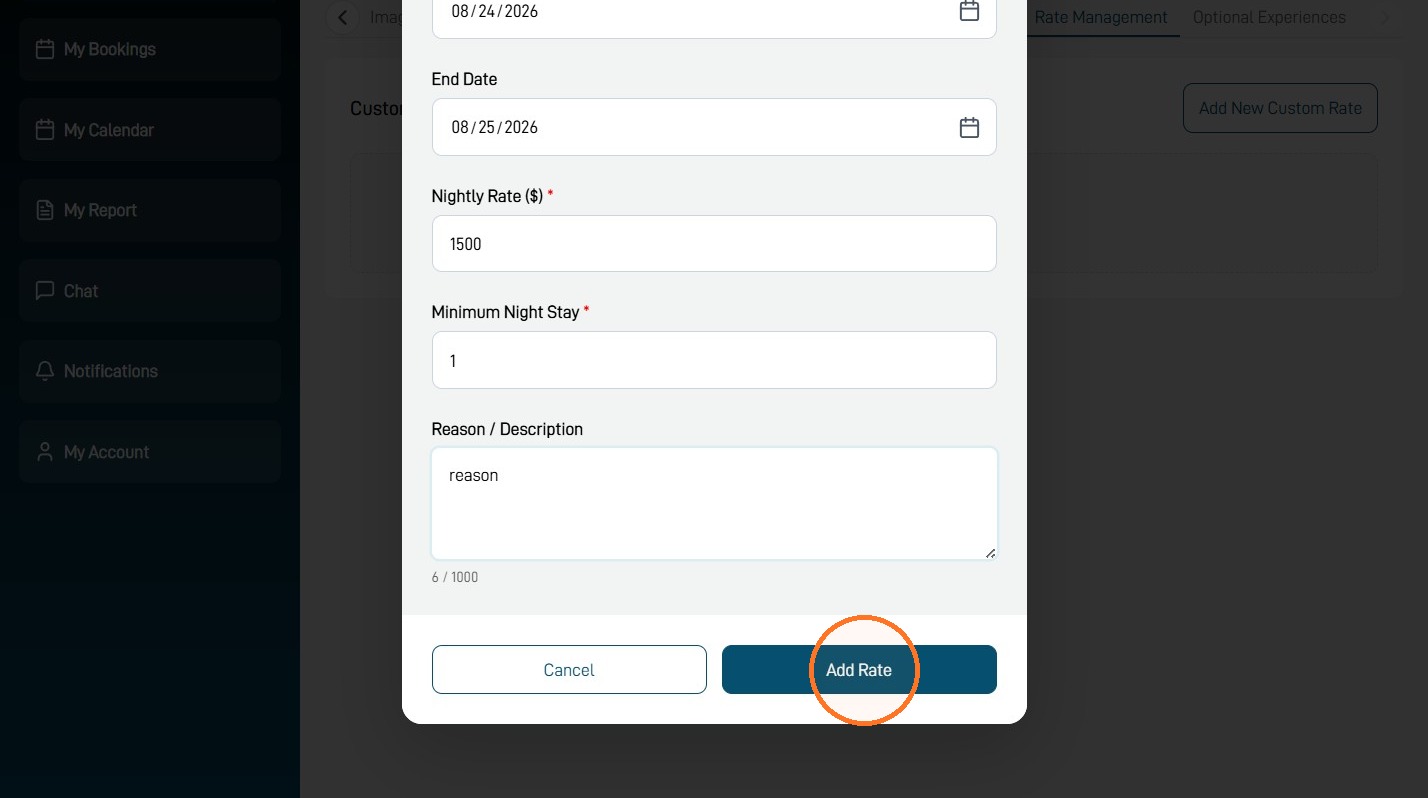 Add Rate button
