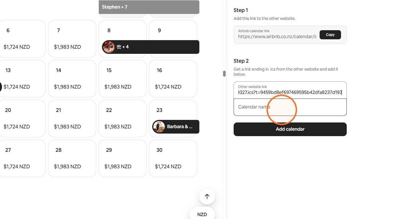 Enter StayLuxe in the Airbnb calendar name field