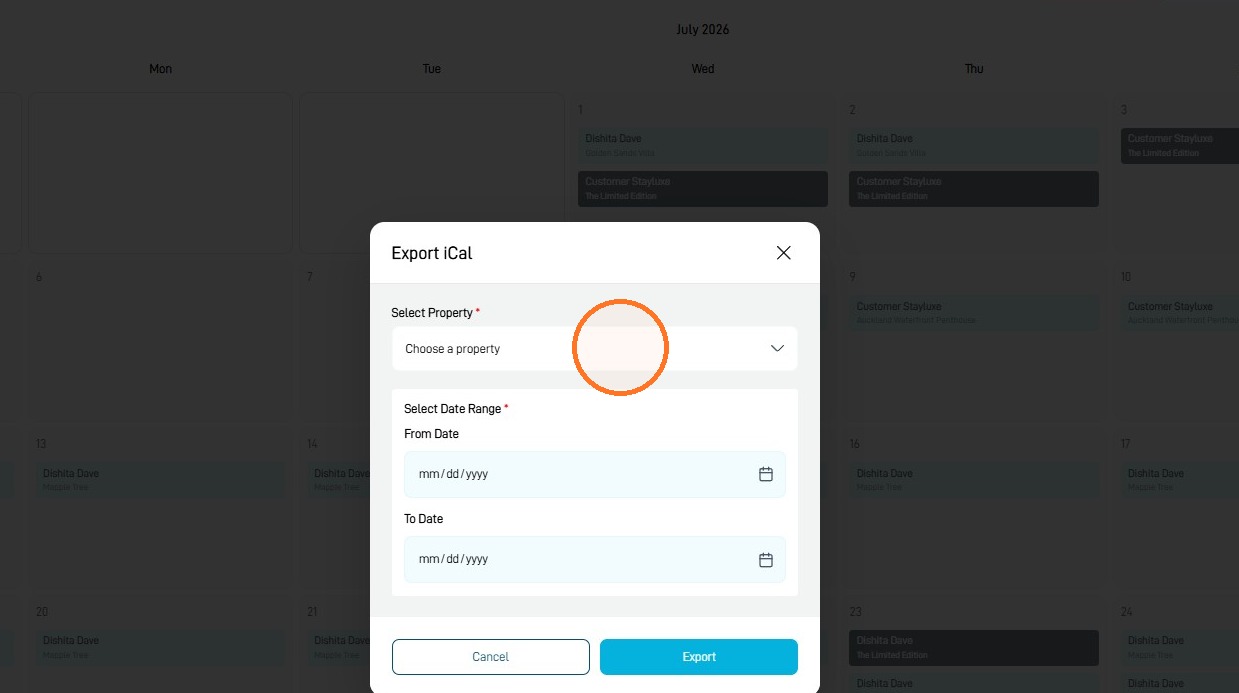 Choose a property field for iCal file export