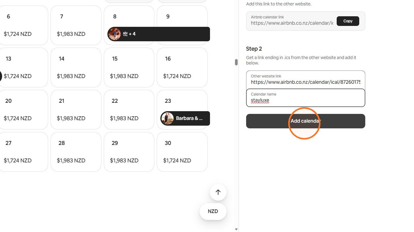Add calendar button in Airbnb