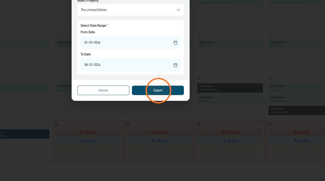 Export button for downloading an ICS file
